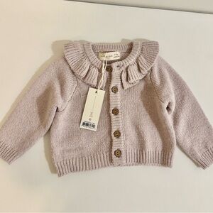 NWT Quincy Mae Ruffle Collar Cardigan Lilac 0-3 month Baby Girl Sweater
